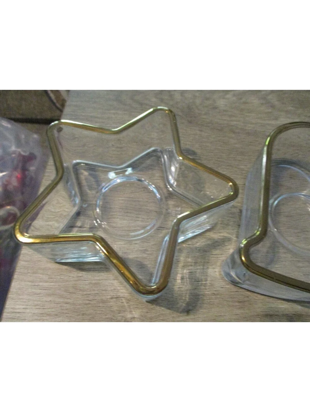 Vintage Indiana Glass Holiday Gold Christmas Candle Holder Candy Dish Set of 3